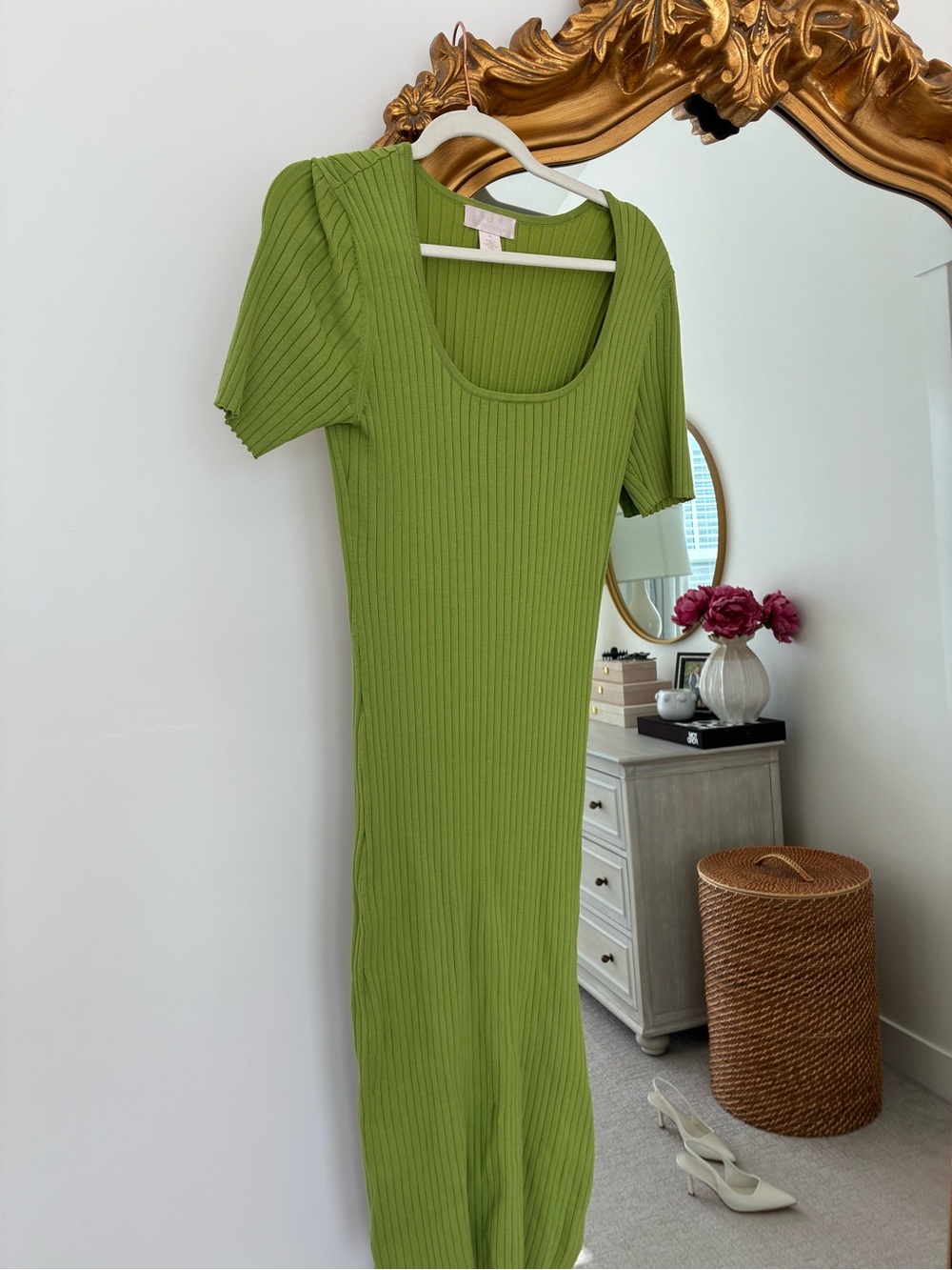 Rachel Parcell Olive Ribbed Scoop Midi Dress